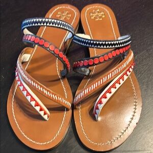 Tory Burch Red and Blue Sandals Bohemian Design